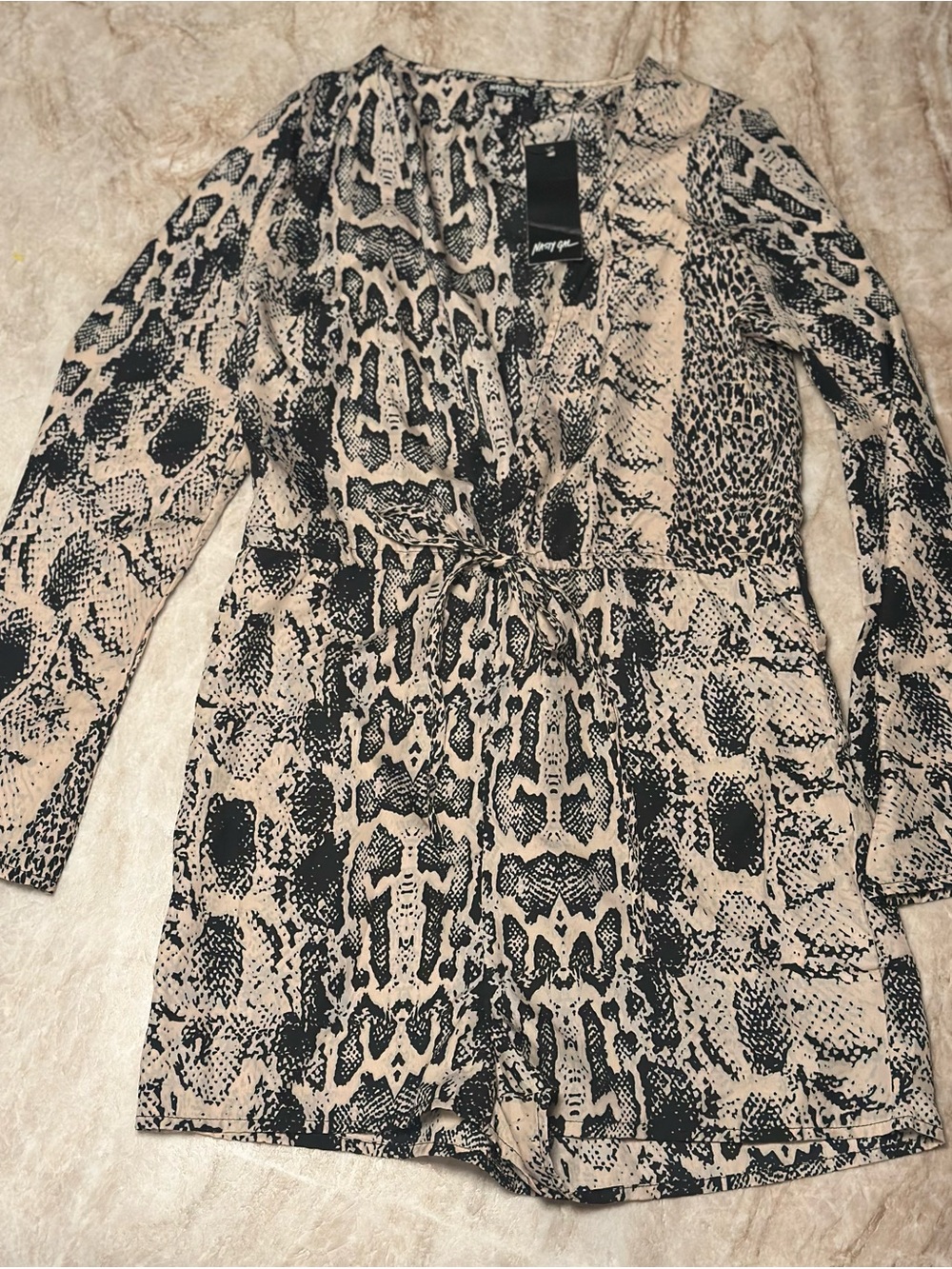 Nasty Gal | Snakeskin Print Wrap Romper, Size 6 (US)